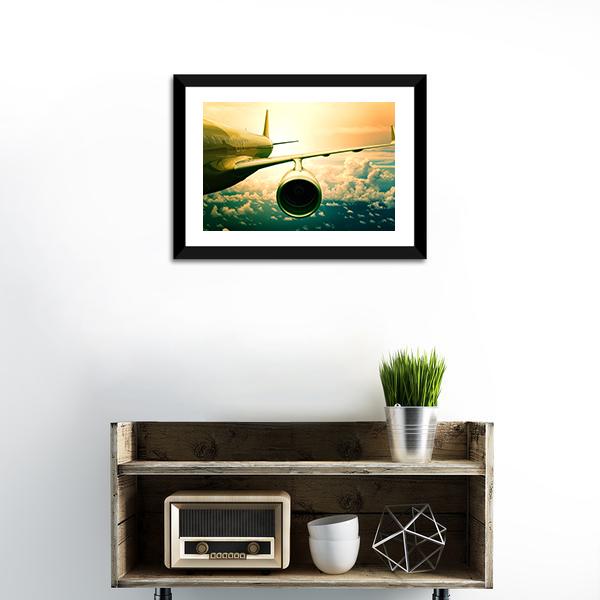 Airplane Wings Flying Above Clouds Canvas Wall Art-1 Piece-Framed Print-20" x 16"-Tiaracle