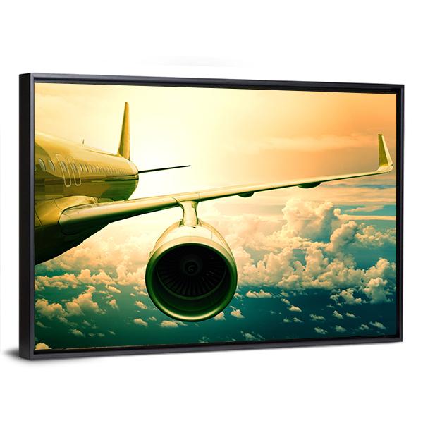Airplane Wings Flying Above Clouds Canvas Wall Art-3 Horizontal-Gallery Wrap-25" x 16"-Tiaracle
