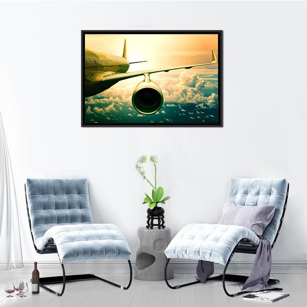 Airplane Wings Flying Above Clouds Canvas Wall Art-3 Horizontal-Gallery Wrap-25" x 16"-Tiaracle