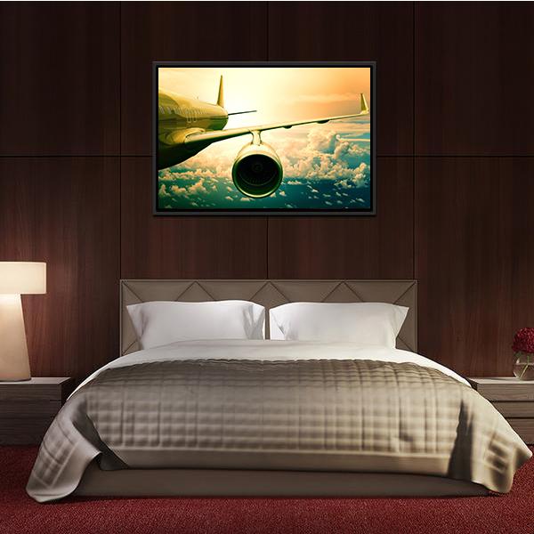 Airplane Wings Flying Above Clouds Canvas Wall Art-3 Horizontal-Gallery Wrap-25" x 16"-Tiaracle