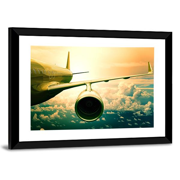Airplane Wings Flying Above Clouds Canvas Wall Art-3 Horizontal-Gallery Wrap-25" x 16"-Tiaracle
