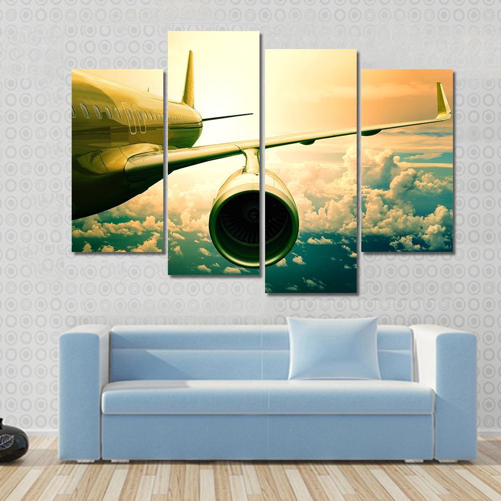 Airplane Wings Flying Above Clouds Canvas Wall Art-4 Pop-Gallery Wrap-50" x 32"-Tiaracle