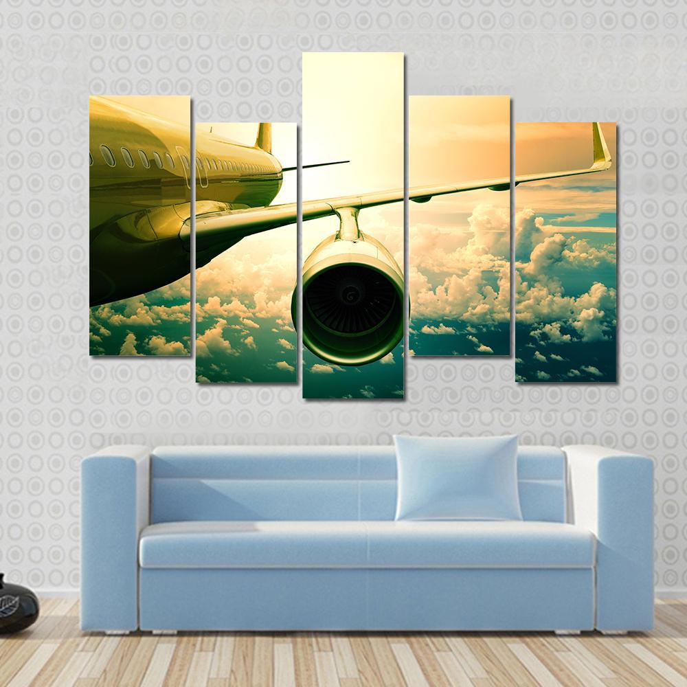Airplane Wings Flying Above Clouds Canvas Wall Art-5 Pop-Gallery Wrap-47" x 32"-Tiaracle