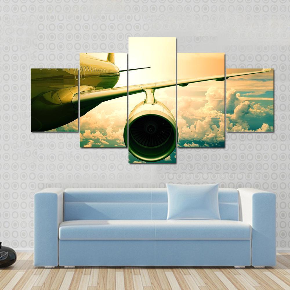 Airplane Wings Flying Above Clouds Canvas Wall Art-5 Star-Gallery Wrap-62" x 32"-Tiaracle