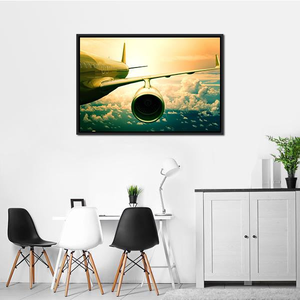 Airplane Wings Flying Above Clouds Canvas Wall Art-1 Piece-Floating Frame-24" x 16"-Tiaracle