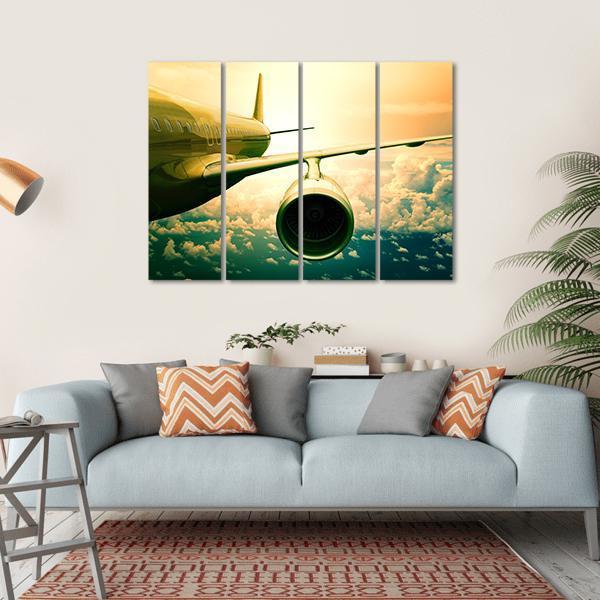 Airplane Wings Flying Above Clouds Canvas Wall Art-4 Horizontal-Gallery Wrap-34" x 24"-Tiaracle