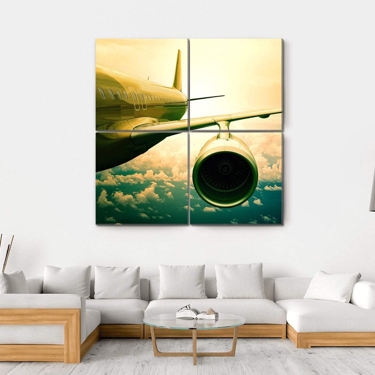 Airplane Wings Flying Above Clouds Canvas Wall Art-4 Square-Gallery Wrap-17" x 17"-Tiaracle