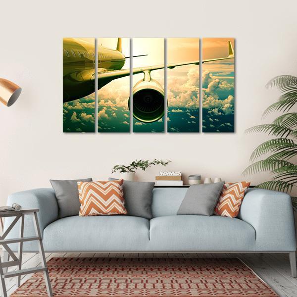 Airplane Wings Flying Above Clouds Canvas Wall Art-5 Horizontal-Gallery Wrap-22" x 12"-Tiaracle