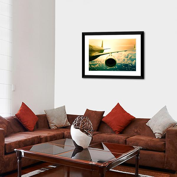 Airplane Wings Flying Above Clouds Canvas Wall Art-5 Horizontal-Gallery Wrap-22" x 12"-Tiaracle