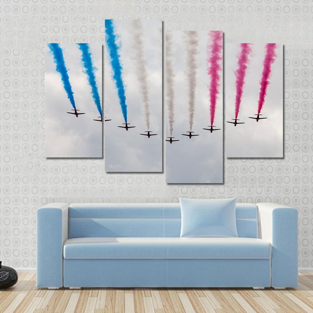 Airplanes Colorful Air Show Canvas Wall Art-4 Pop-Gallery Wrap-50" x 32"-Tiaracle