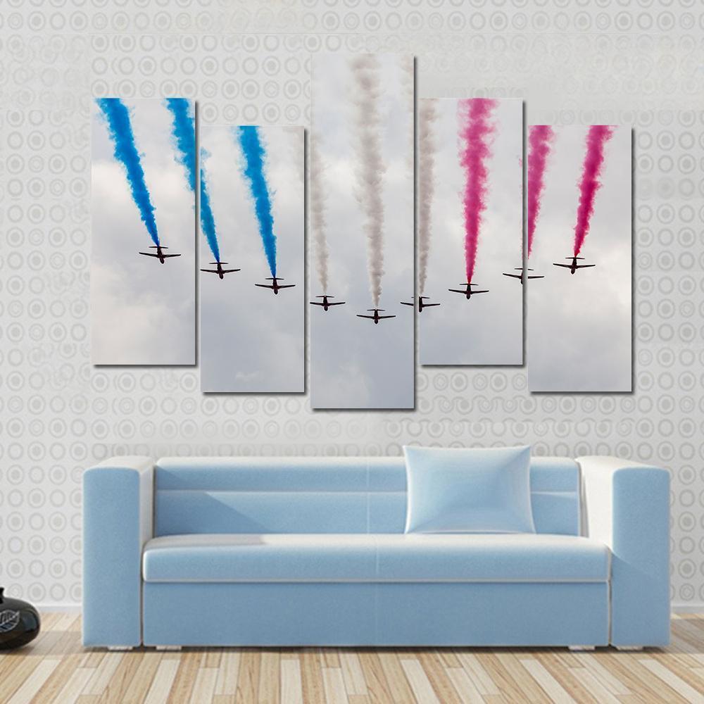 Airplanes Colorful Air Show Canvas Wall Art-4 Pop-Gallery Wrap-50" x 32"-Tiaracle