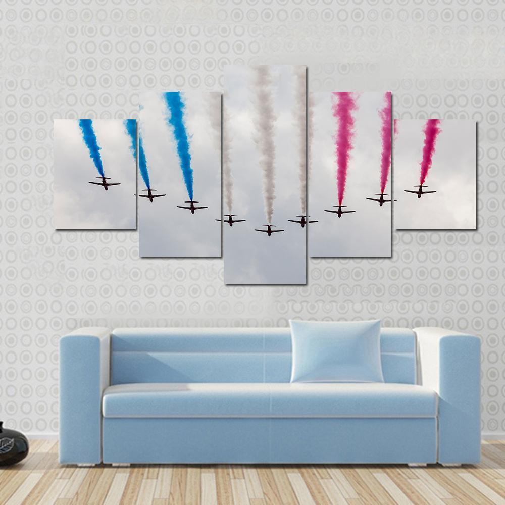 Airplanes Colorful Air Show Canvas Wall Art-5 Star-Gallery Wrap-62" x 32"-Tiaracle