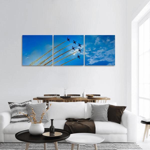 Airplanes On Airshow Panoramic Canvas Wall Art-3 Piece-25" x 08"-Tiaracle