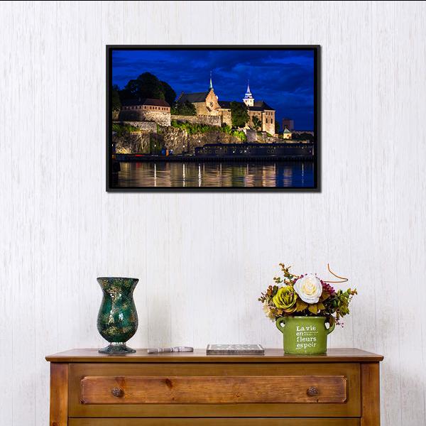 Akershus Fortress And Castle Canvas Wall Art-1 Piece-Floating Frame-24" x 16"-Tiaracle