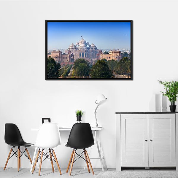 Akshardham Temple Canvas Wall Art-1 Piece-Floating Frame-24" x 16"-Tiaracle