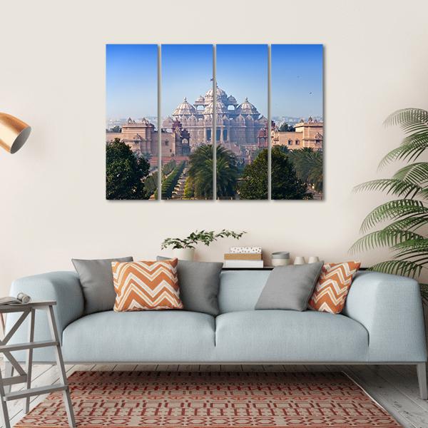 Akshardham Temple Canvas Wall Art-4 Horizontal-Gallery Wrap-34" x 24"-Tiaracle