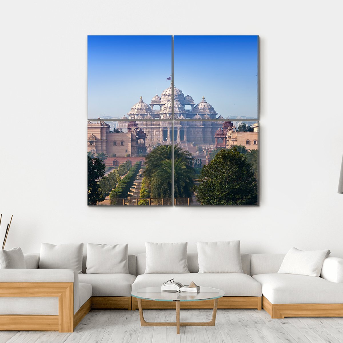 Akshardham Temple Canvas Wall Art-4 Square-Gallery Wrap-17" x 17"-Tiaracle