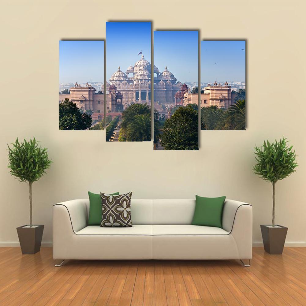 Akshardham Temple Canvas Wall Art-4 Pop-Gallery Wrap-50" x 32"-Tiaracle