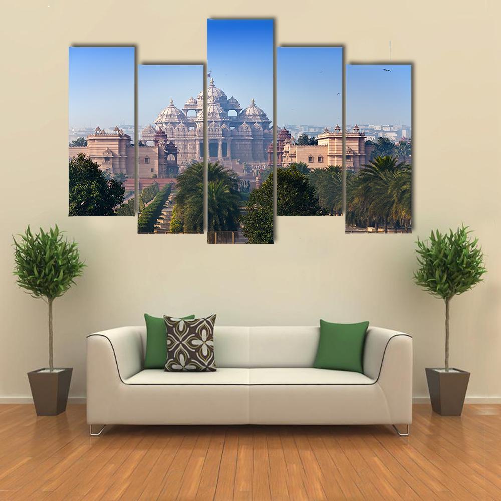 Akshardham Temple Canvas Wall Art-5 Pop-Gallery Wrap-47" x 32"-Tiaracle