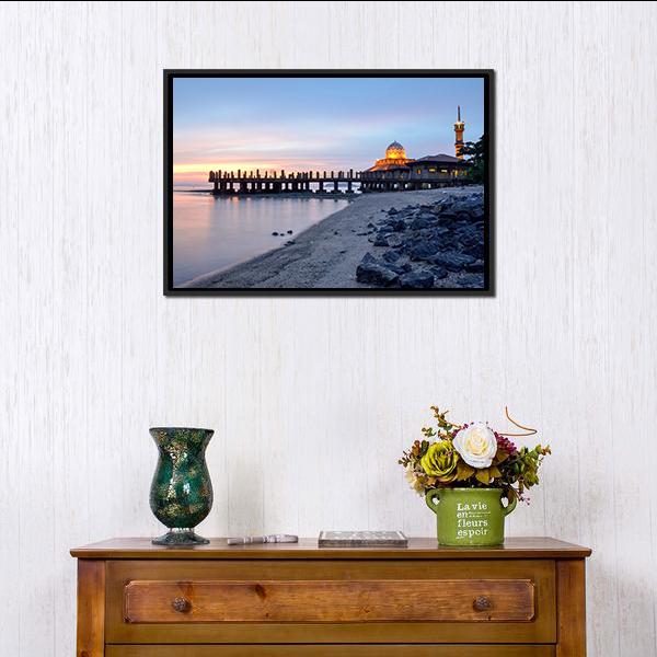 Al-Hussein Mosque In Malaysia Panoramic Canvas Wall Art-1 Piece-36" x 12"-Tiaracle