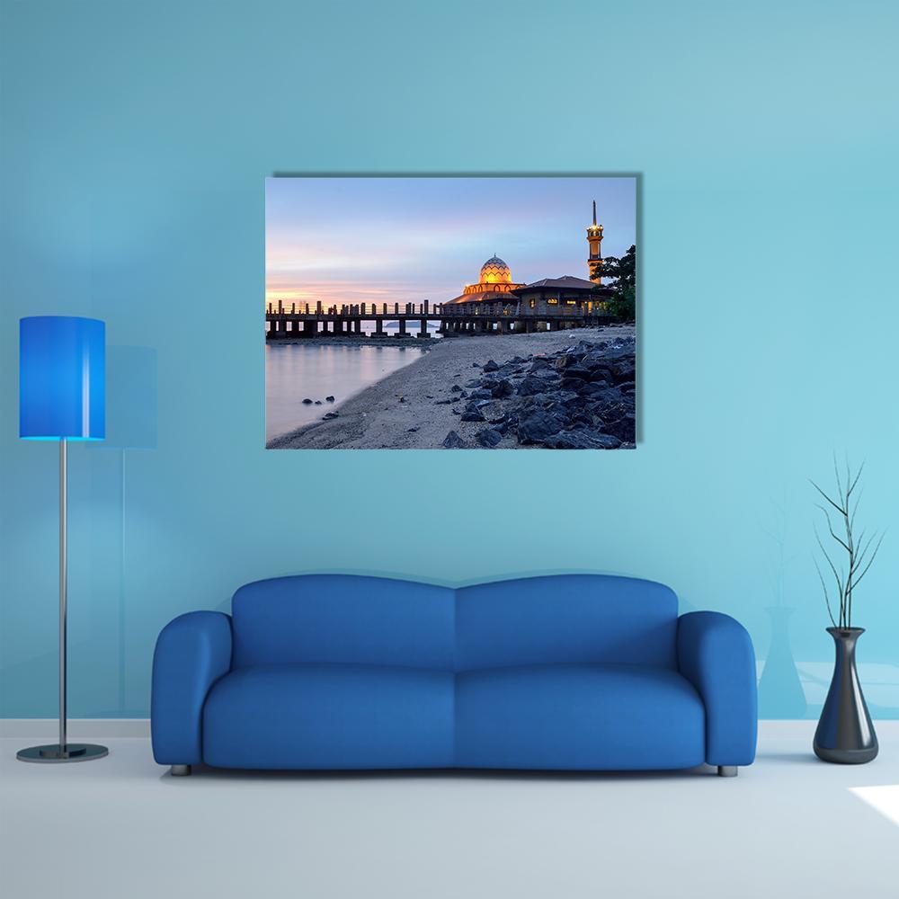 Al-Hussein Mosque Of Kuala Perlis Malaysia Canvas Wall Art-4 Horizontal-Gallery Wrap-34" x 24"-Tiaracle