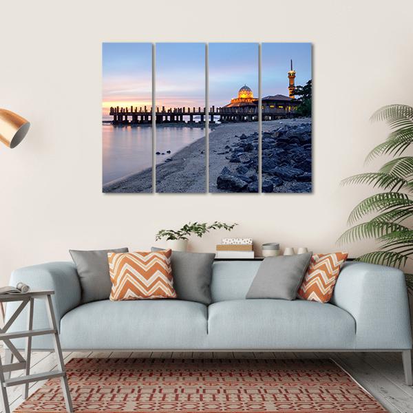 Al-Hussein Mosque Of Kuala Perlis Malaysia Canvas Wall Art-4 Horizontal-Gallery Wrap-34" x 24"-Tiaracle