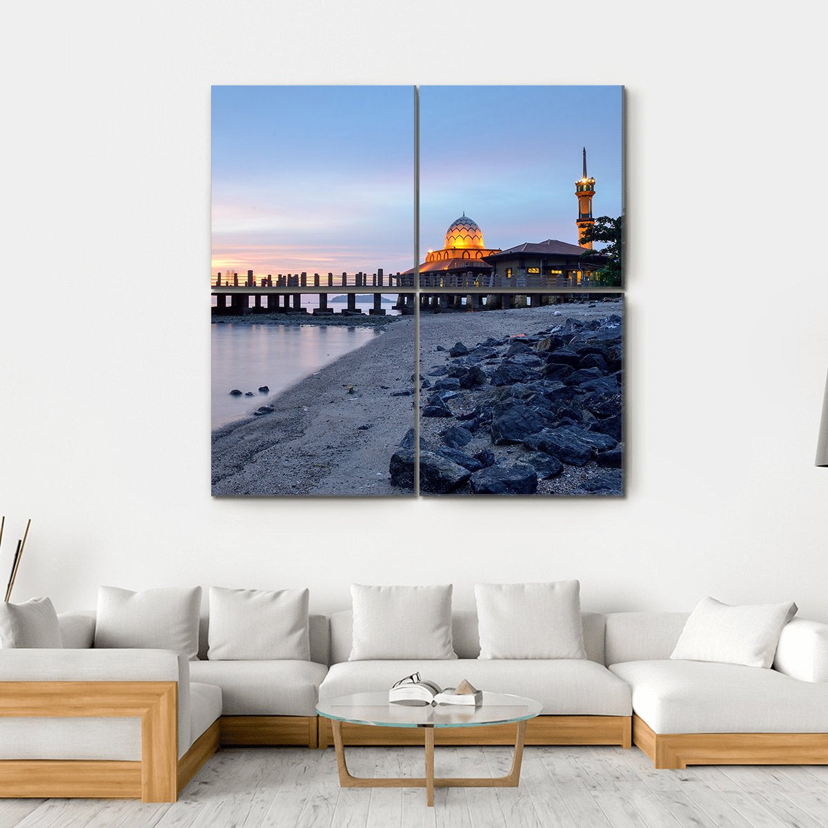 Al-Hussein Mosque Of Kuala Perlis Malaysia Canvas Wall Art-4 Square-Gallery Wrap-17" x 17"-Tiaracle