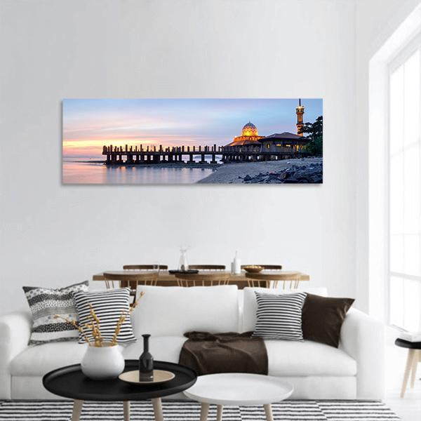 Al-Hussein Mosque In Malaysia Panoramic Canvas Wall Art-3 Piece-25" x 08"-Tiaracle