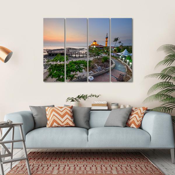 Al-Hussien Mosque At Dusk Canvas Wall Art-4 Horizontal-Gallery Wrap-34" x 24"-Tiaracle