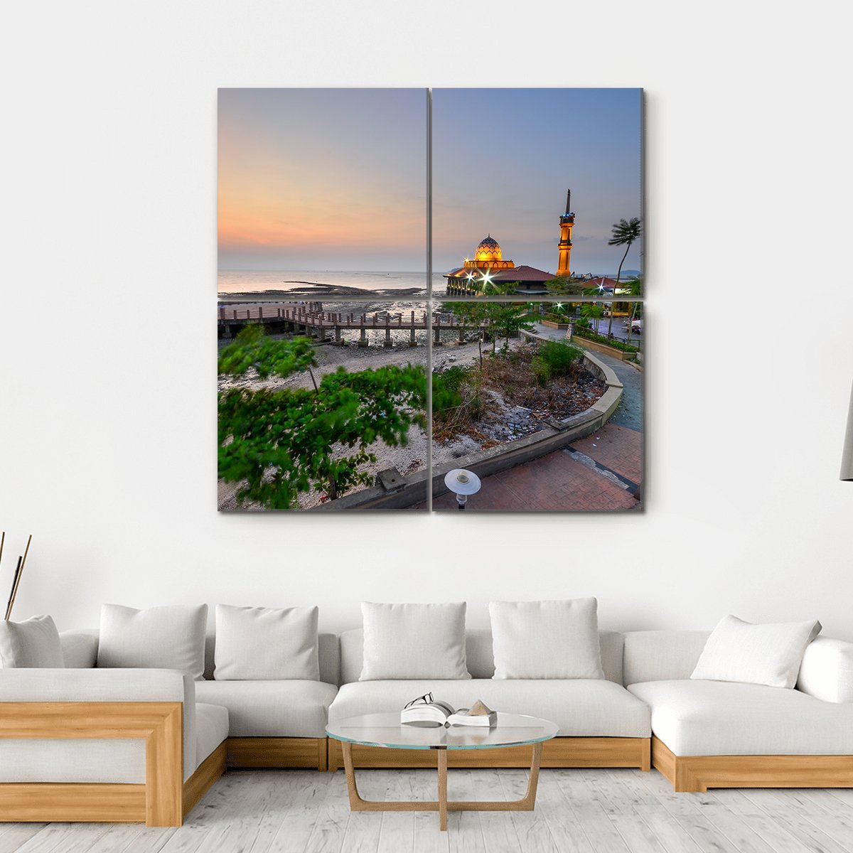 Al-Hussien Mosque At Dusk Canvas Wall Art-4 Square-Gallery Wrap-17" x 17"-Tiaracle