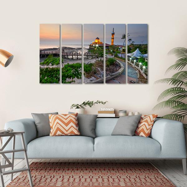 Al-Hussien Mosque At Dusk Canvas Wall Art-5 Horizontal-Gallery Wrap-22" x 12"-Tiaracle