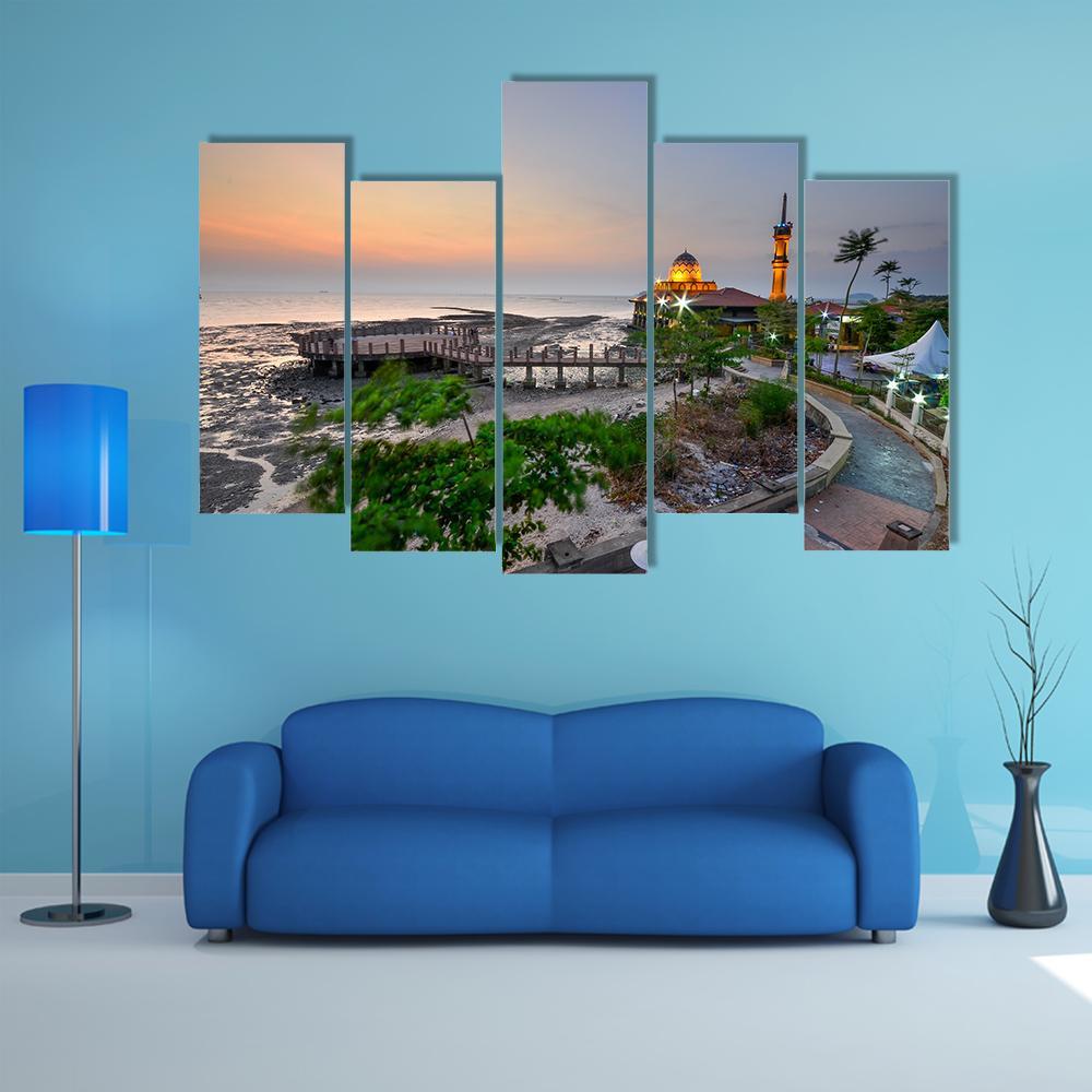 Al-Hussien Mosque At Dusk Canvas Wall Art-5 Pop-Gallery Wrap-47&quot; x 32&quot;-Tiaracle