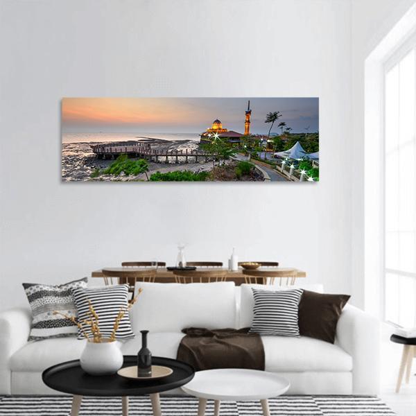 Al Hussein Mosque Panoramic Canvas Wall Art-1 Piece-36" x 12"-Tiaracle