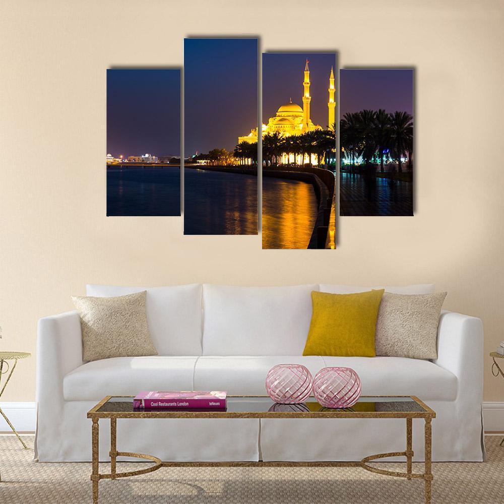 Al Noor Mosque Canvas Wall Art-4 Pop-Gallery Wrap-50&quot; x 32&quot;-Tiaracle