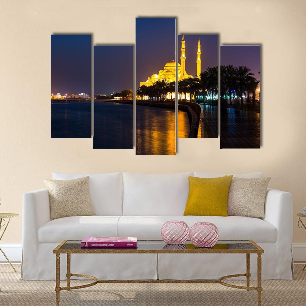 Al Noor Mosque Canvas Wall Art-5 Pop-Gallery Wrap-47&quot; x 32&quot;-Tiaracle