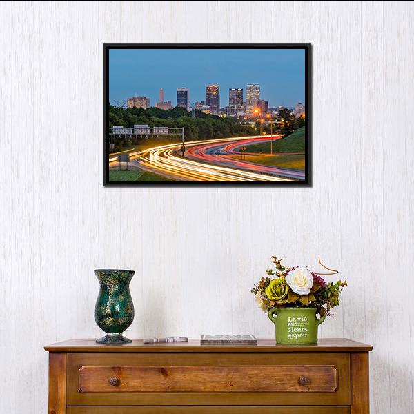 Alabama Downtown Birmingham Canvas Wall Art-1 Piece-Floating Frame-24" x 16"-Tiaracle