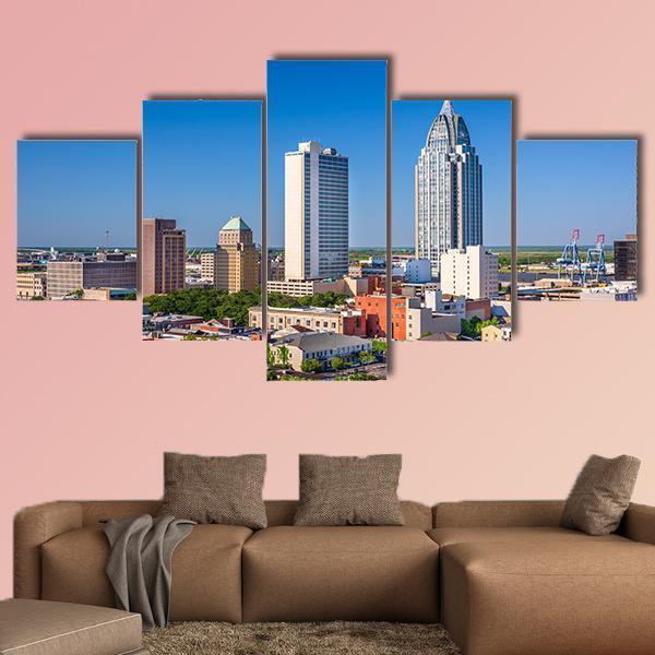 Alabama Downtown Skyline Canvas Wall Art-5 Star-Gallery Wrap-62" x 32"-Tiaracle