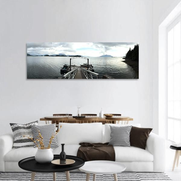 Alaska Harbor Pier And Boat Bay Panoramic Canvas Wall Art-1 Piece-36" x 12"-Tiaracle