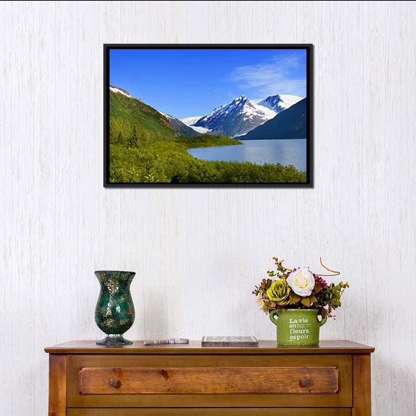 Alaska Mountain With Lake Canvas Wall Art-1 Piece-Floating Frame-36" x 24"-Tiaracle