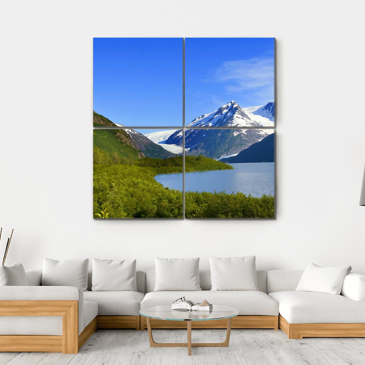 Alaska Mountain With Lake Canvas Wall Art-4 Square-Gallery Wrap-17" x 17"-Tiaracle