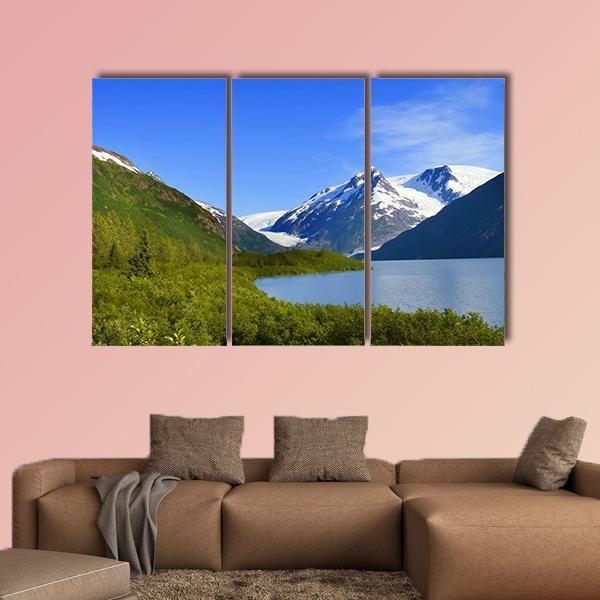 Alaska Mountain With Lake Canvas Wall Art-3 Horizontal-Gallery Wrap-37&quot; x 24&quot;-Tiaracle