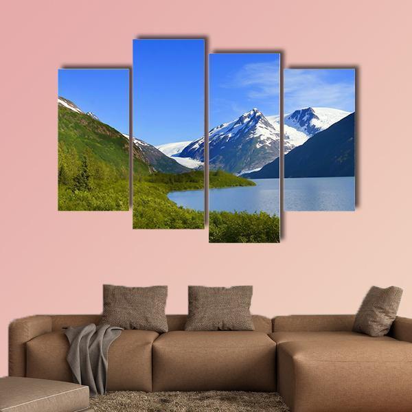 Alaska Mountain With Lake Canvas Wall Art-4 Pop-Gallery Wrap-50&quot; x 32&quot;-Tiaracle