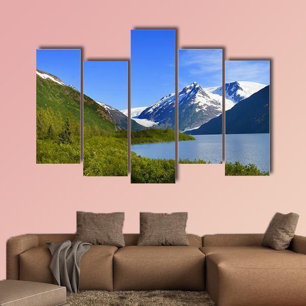 Alaska Mountain With Lake Canvas Wall Art-5 Pop-Gallery Wrap-47&quot; x 32&quot;-Tiaracle