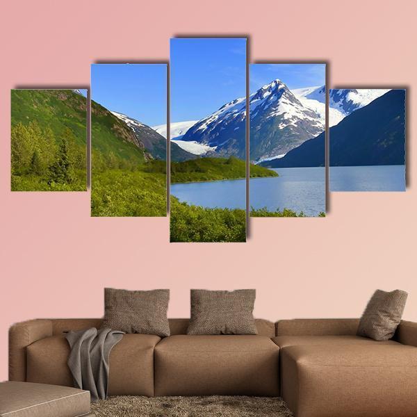 Alaska Mountain With Lake Canvas Wall Art-5 Star-Gallery Wrap-62&quot; x 32&quot;-Tiaracle