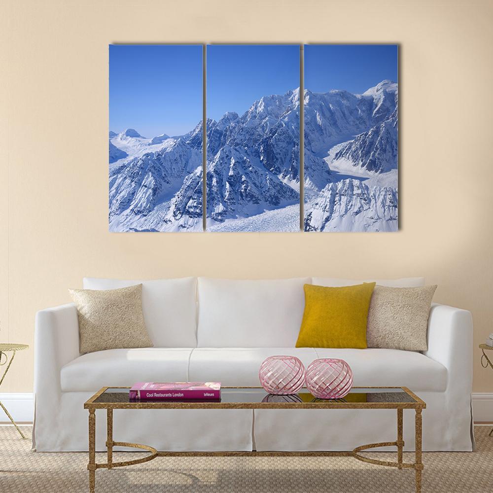 Alaskan Mountain Covered With Snow Canvas Wall Art-4 Pop-Gallery Wrap-50" x 32"-Tiaracle