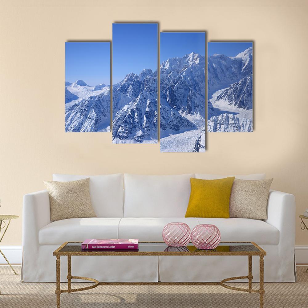 Alaskan Mountain Covered With Snow Canvas Wall Art-4 Pop-Gallery Wrap-50" x 32"-Tiaracle