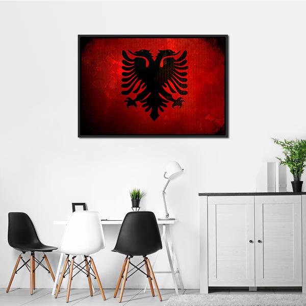Albania Flag Canvas Wall Art-1 Piece-Floating Frame-24" x 16"-Tiaracle