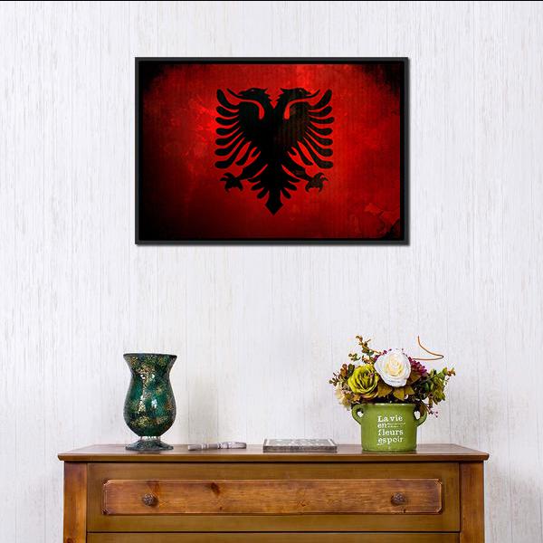 Albania Flag Canvas Wall Art-5 Horizontal-Gallery Wrap-22" x 12"-Tiaracle