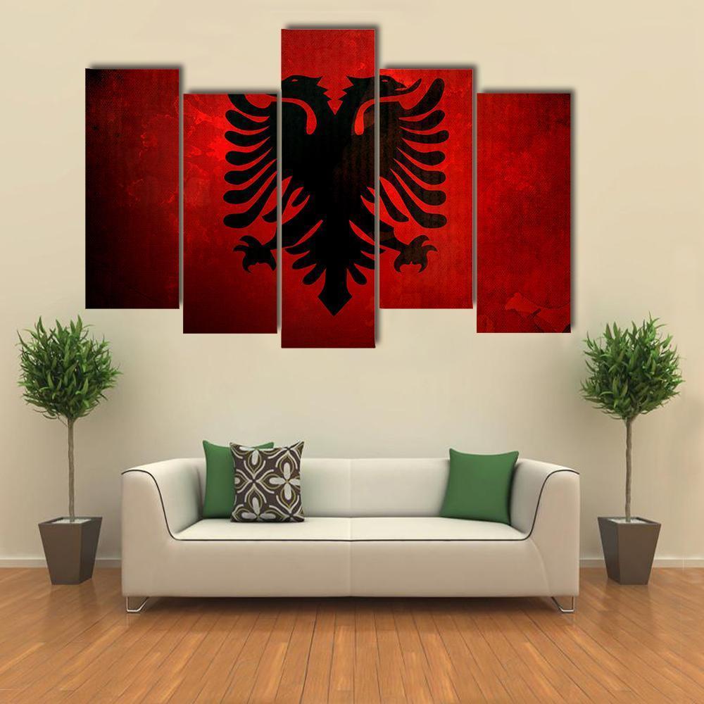Albania Flag Canvas Wall Art-5 Pop-Gallery Wrap-47" x 32"-Tiaracle