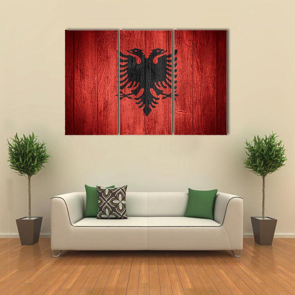 Flag Of Albania Canvas Wall Art-3 Horizontal-Gallery Wrap-37&quot; x 24&quot;-Tiaracle